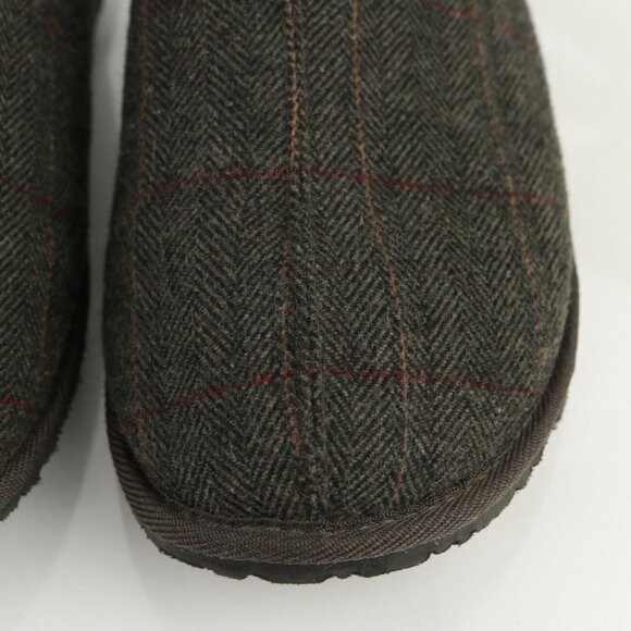 Minnetonka Mens Slipper Size 11 Dark Gray Wool Ghingham Plaid Sherpa Lined Shoe - Picture 2 of 12